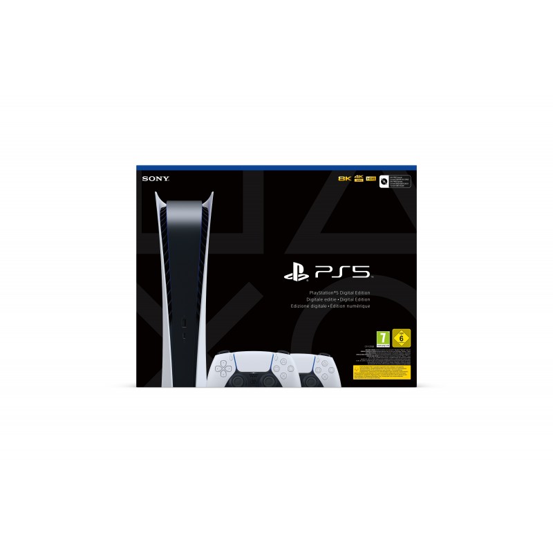 Sony PlayStation 5 Digital Edition + 2 DualSense 825 GB Wi-Fi Nero, Bianco