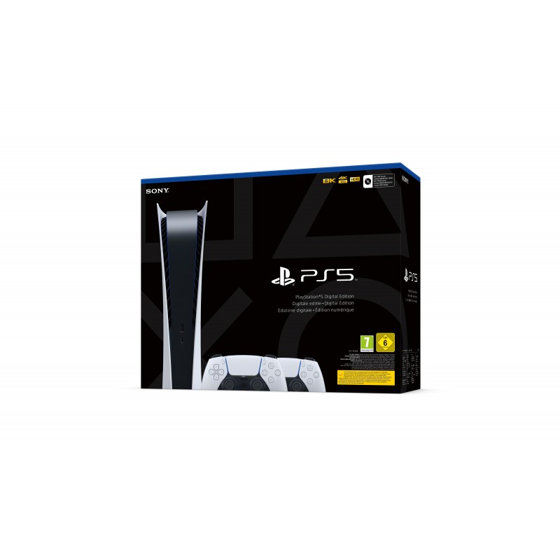 Sony PlayStation 5 Digital Edition + 2 DualSense 825 GB Wi-Fi Nero, Bianco