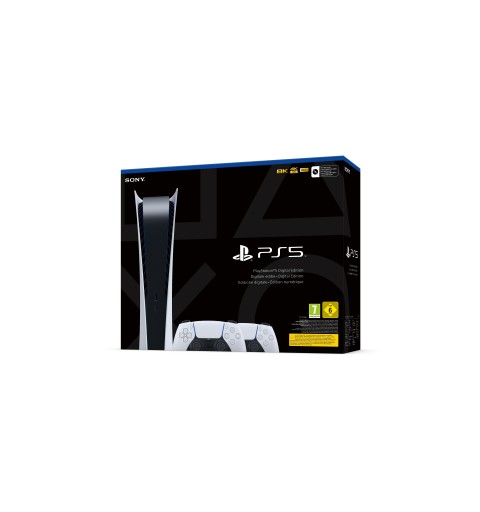 Sony PlayStation 5 Digital Edition + 2 DualSense 825 GB Wi-Fi Nero, Bianco