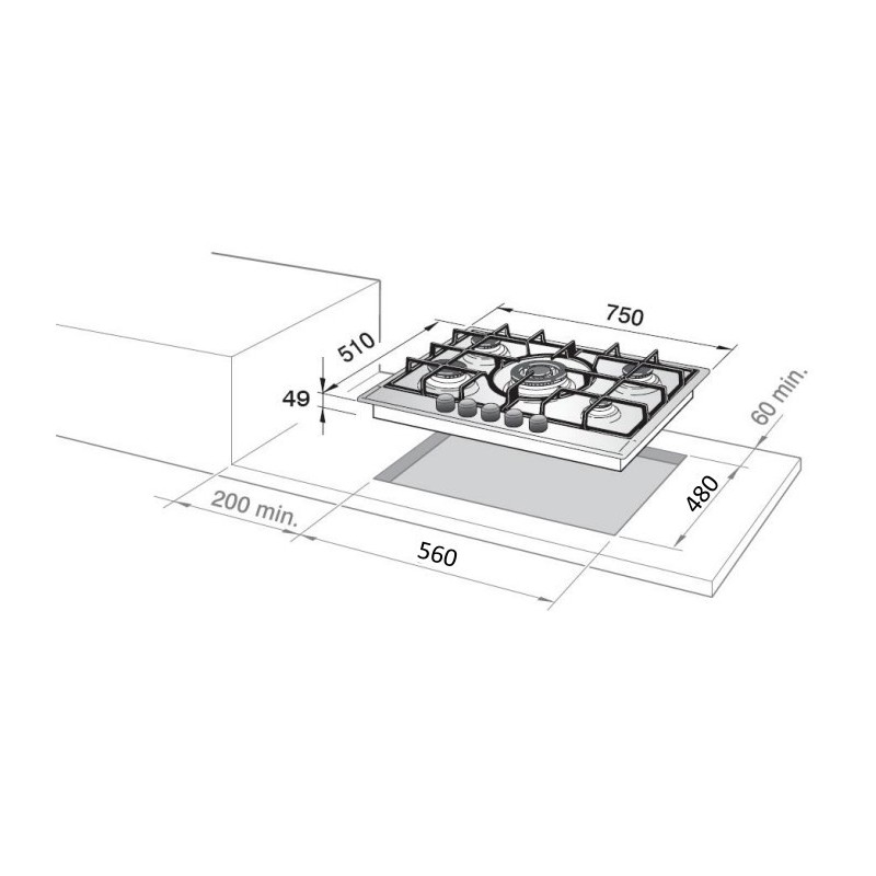 De’Longhi NSL 475 X Kochfeld Edelstahl Integriert 75 cm Gaskochfeld 4 Zone(n)