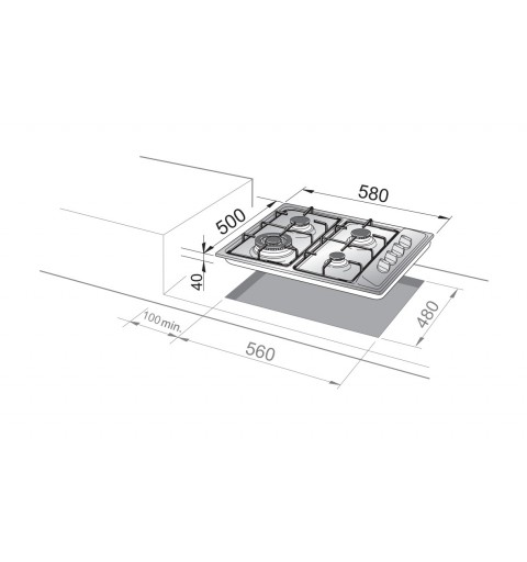 De’Longhi YAL 46 ASV piano cottura Acciaio inossidabile Da incasso 58 cm Gas 4 Fornello(i)