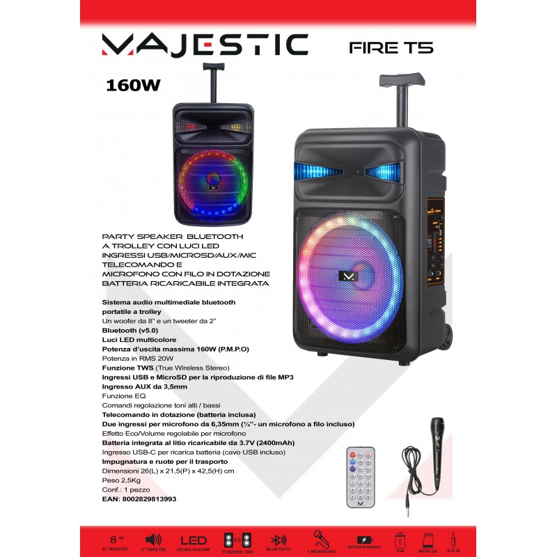 New Majestic Fire T5 Sistema PA trolley 20 W Nero