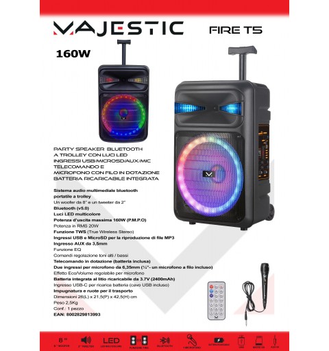 New Majestic Fire T5 Sistema PA trolley 20 W Nero