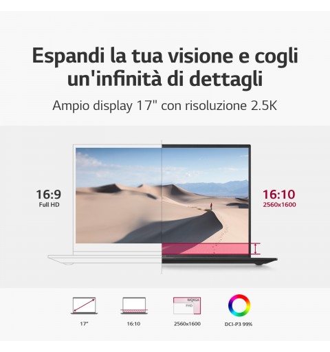 LG Gram 17ZB90R-G.AA75D Notebook i7-1360P 43,2 cm (17 Zoll) WQXGA Intel® Core™ i7 16 GB LPDDR4x-SDRAM 512 GB SSD Wi-Fi 6