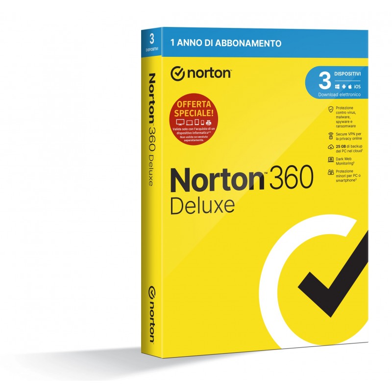 NortonLifeLock Norton 360 Deluxe 2023 | Antivirus per 3 dispositivi | Licenza di 1 anno | Secure VPN e Password Manager | PC,