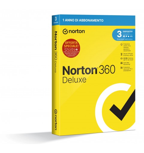 NortonLifeLock Norton 360 Deluxe 2023 | Antivirus per 3 dispositivi | Licenza di 1 anno | Secure VPN e Password Manager | PC,