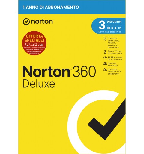 NortonLifeLock Norton 360 Deluxe 2023 | Antivirus per 3 dispositivi | Licenza di 1 anno | Secure VPN e Password Manager | PC,