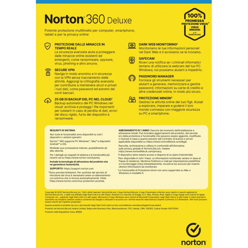 NortonLifeLock Norton 360 Deluxe Italian 1 license(s) 1 year(s)