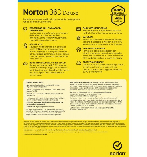 NortonLifeLock Norton 360 Deluxe 2023 | Antivirus per 3 dispositivi | Licenza di 1 anno | Secure VPN e Password Manager | PC,