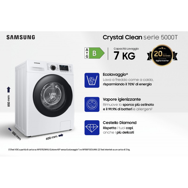 Samsung WW70TA026AE lavadora Carga frontal 7 kg 1200 RPM B Blanco