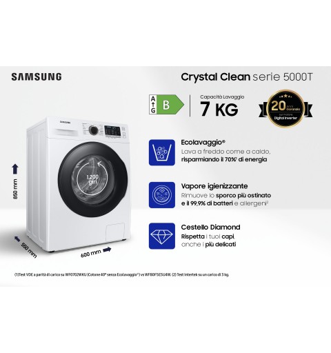 Samsung WW70TA026AE lavadora Carga frontal 7 kg 1200 RPM B Blanco