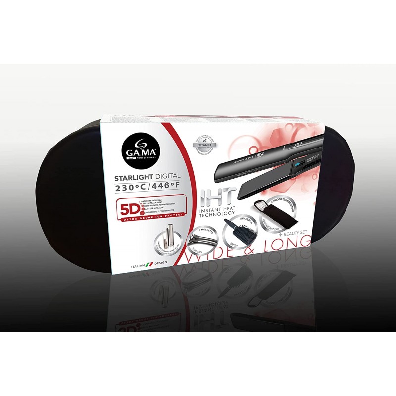 Ga Ma GI0109 Piastra capelli Titanio max 230° Display LCD colore Nero Starlight W&D 5D Titanium