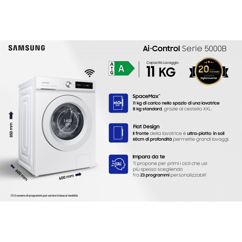 Samsung WW11BB504DTW Waschmaschine Frontlader 11 kg 1400 RPM A Weiß