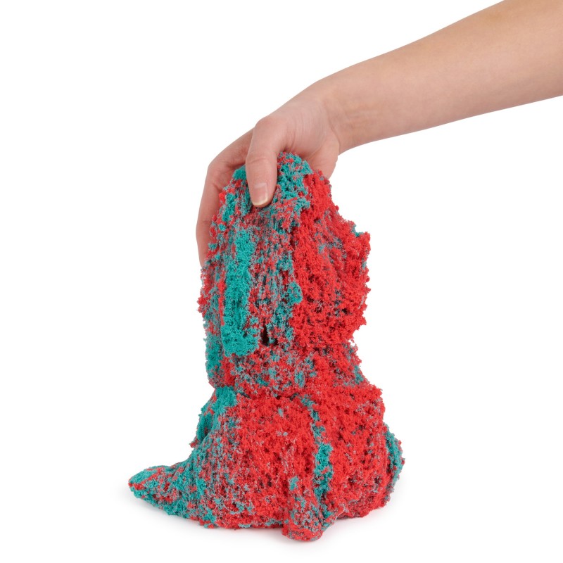 Kinetic Sand Mold n’ Flow, 680 g di sabbia da gioco rossa e verde acqua, 3 attrezzi sensoriali per bambini dai 3 anni in su