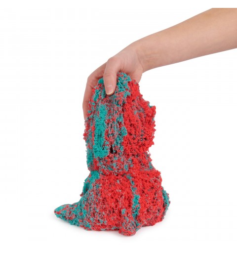 Kinetic Sand Mold n’ Flow, 680 g di sabbia da gioco rossa e verde acqua, 3 attrezzi sensoriali per bambini dai 3 anni in su