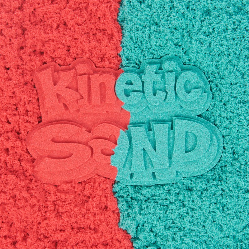 Kinetic Sand Mold n’ Flow, 680 g di sabbia da gioco rossa e verde acqua, 3 attrezzi sensoriali per bambini dai 3 anni in su