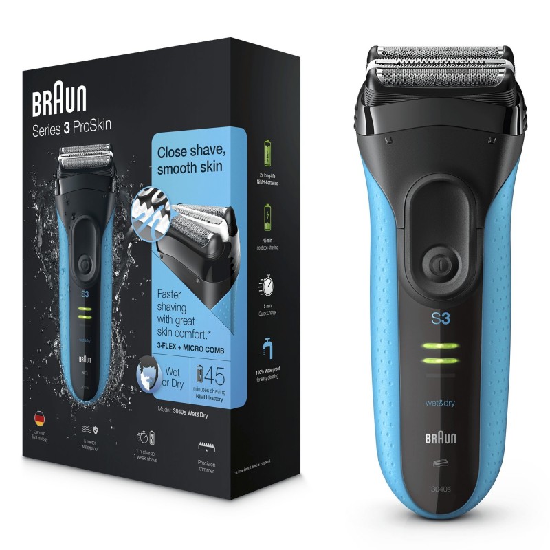 Braun Series 3 3040s Rasoir à grille Tondeuse Noir, Bleu