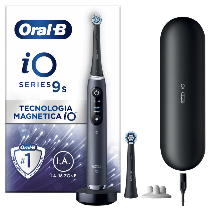 Oral-B iO Spazzolino Elettrico Ricaricabile 9S Nero, 2 Testine, 1 Custodia Da Viaggio Ricaricabile