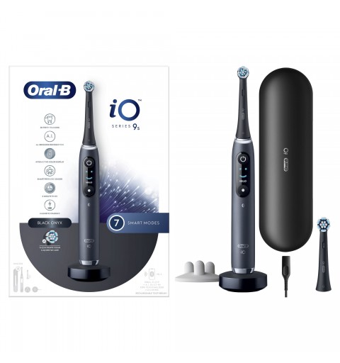 Oral-B iO Spazzolino Elettrico Ricaricabile 9S Nero, 2 Testine, 1 Custodia Da Viaggio Ricaricabile