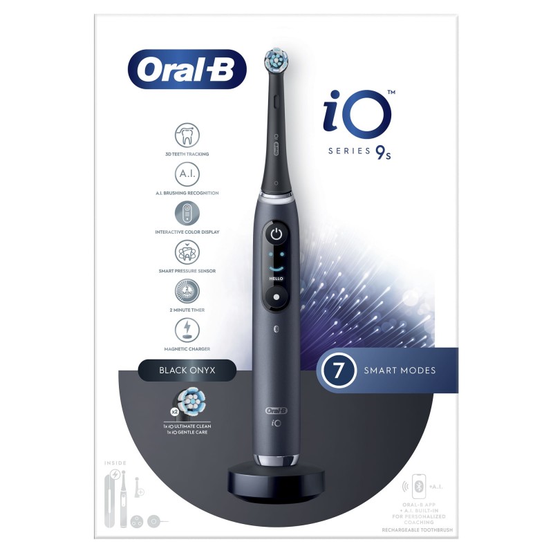 Oral-B iO Spazzolino Elettrico Ricaricabile 9S Nero, 2 Testine, 1 Custodia Da Viaggio Ricaricabile