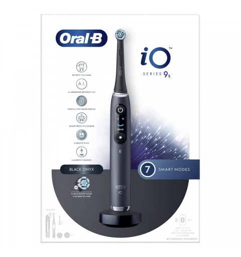 Oral-B iO Spazzolino Elettrico Ricaricabile 9S Nero, 2 Testine, 1 Custodia Da Viaggio Ricaricabile