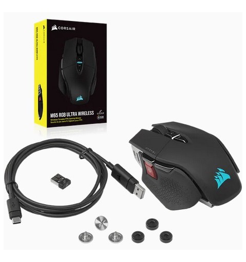 Corsair M65 RGB ULTRA WIRELESS Maus rechts RF Wireless + Bluetooth + USB Type-A Optisch 26000 DPI