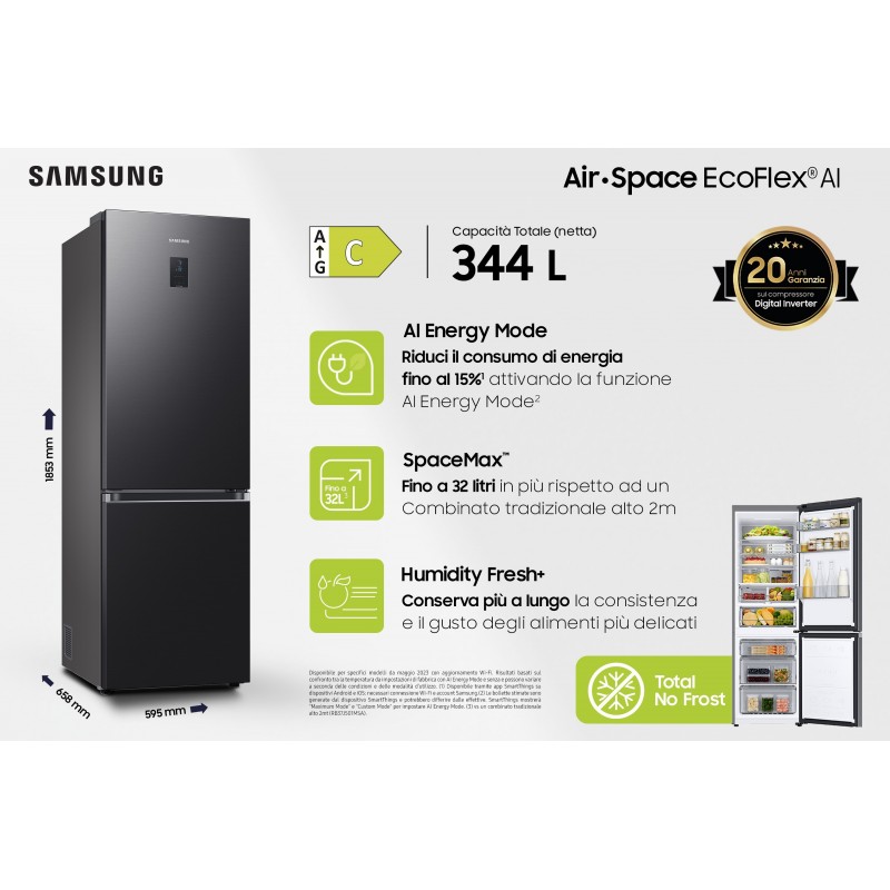Samsung RB34C775CB1 Kühl- und Gefrierkombination Freistehend 344 l C Graphit