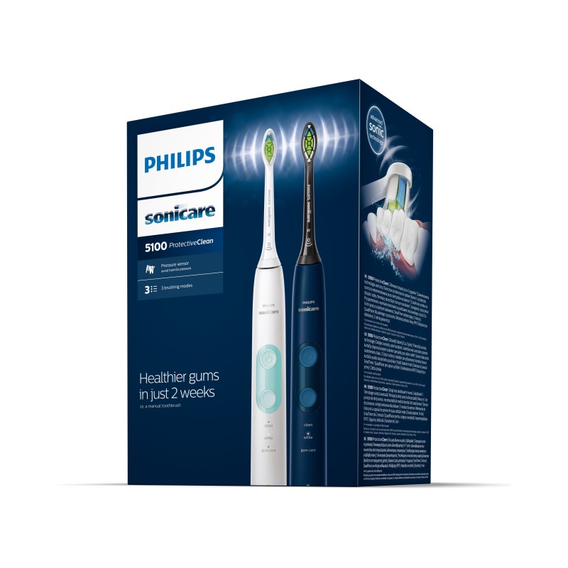 Philips 4500 series ProtectiveClean 5100 HX6851 34 2-pack sonic electric toothbrushes with accessories