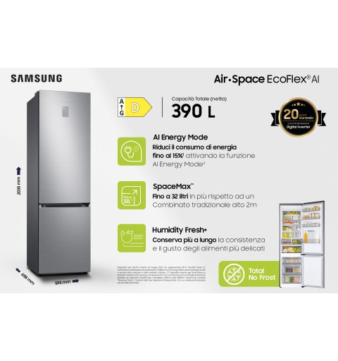 Samsung Frigorifero Combinato EcoFlex AI 2m 390L RB38C776DS9