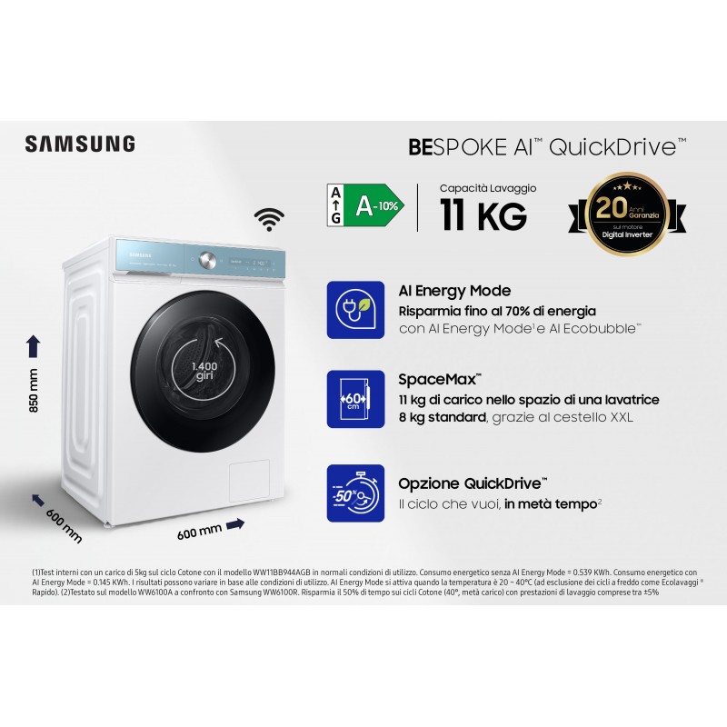 Samsung Lavatrice BESPOKE AI™ Quickdrive 11Kg WW11BB945DGMS3