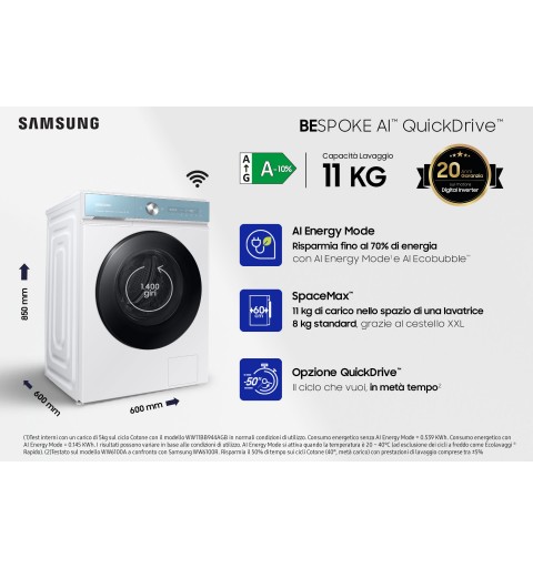 Samsung Lavatrice BESPOKE AI™ Quickdrive 11Kg WW11BB945DGMS3