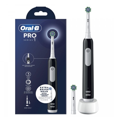 Oral-B Spazzolino Elettrico Ricaricabile Series 1 Nero con 2 Testine di Ricambio, 1 Spazzolino