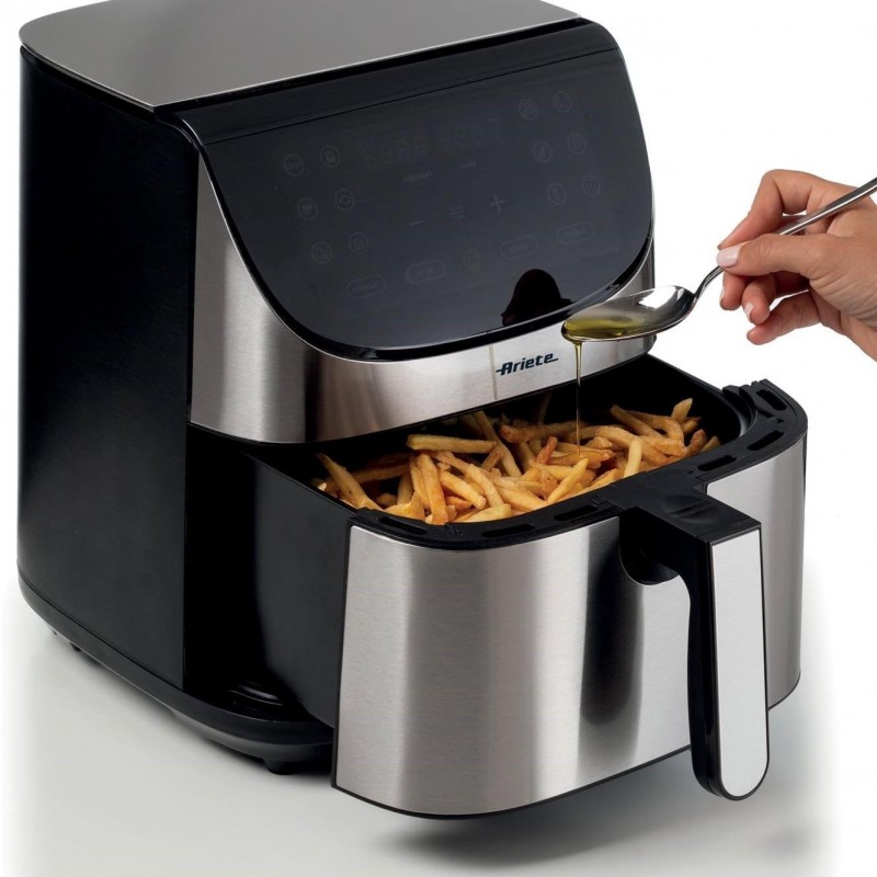 Ariete 4628 Airy Fryer Metal 7L, Friggitrice ad aria, 1800 W, Capacità 7L, Capacità di cottura 2,8kg, 12 programmi