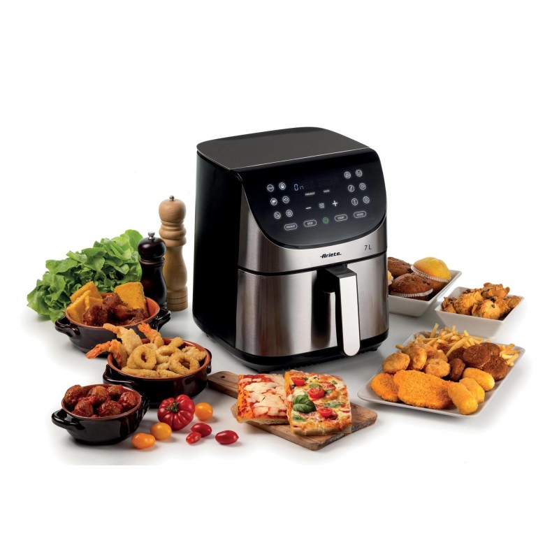 Ariete 4628 Airy Fryer Metal 7L, Friggitrice ad aria, 1800 W, Capacità 7L, Capacità di cottura 2,8kg, 12 programmi