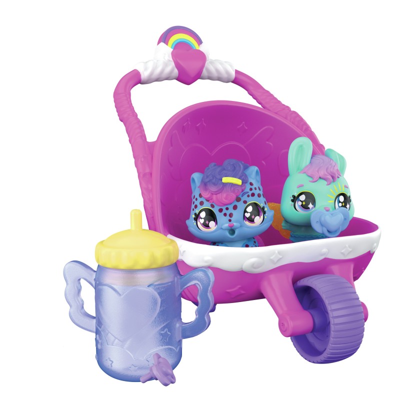 Hatchimals Alive, escenario Hatch N' Stroll con carrito de juguete y 2 minifiguras en huevos que se rompen solos, juguetes para