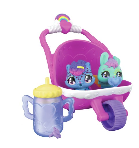 Hatchimals Alive, escenario Hatch N' Stroll con carrito de juguete y 2 minifiguras en huevos que se rompen solos, juguetes para