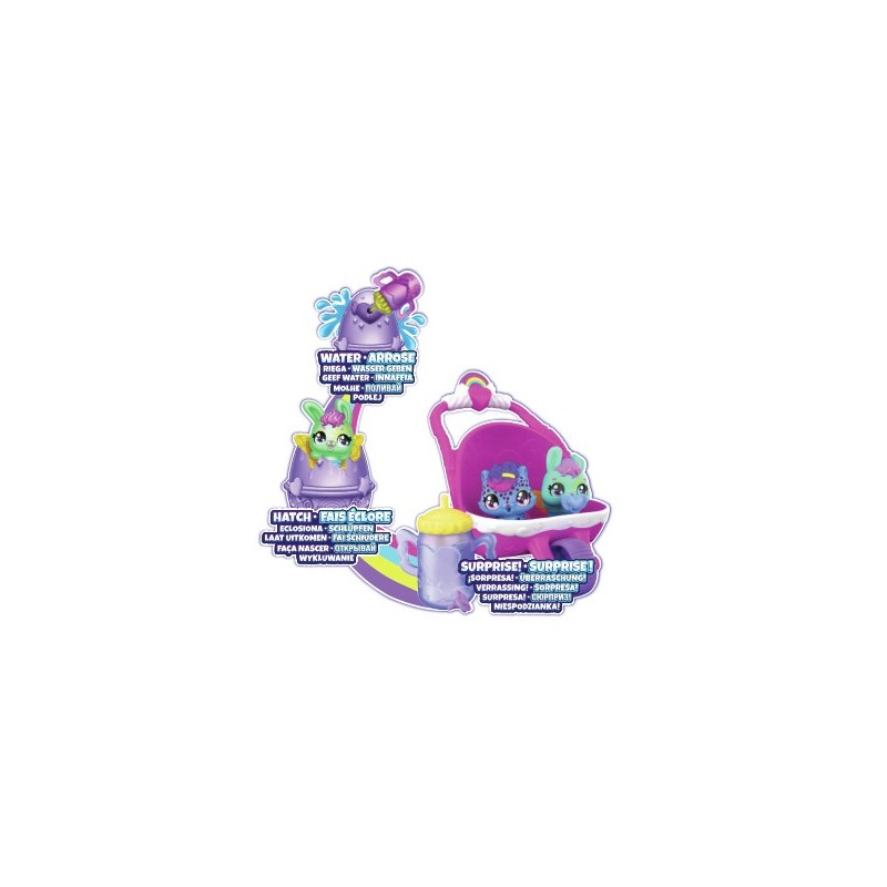 Hatchimals Alive, escenario Hatch N' Stroll con carrito de juguete y 2 minifiguras en huevos que se rompen solos, juguetes para