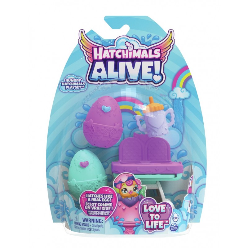Hatchimals Alive, confezione con due uova che si schiudono con l’acqua e seggiolone, giocattoli per bambine e bambini dai 3