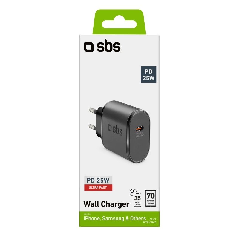 SBS TETR1CPD25 chargeur d'appareils mobiles Smartphone, Tablette Noir Secteur Intérieure