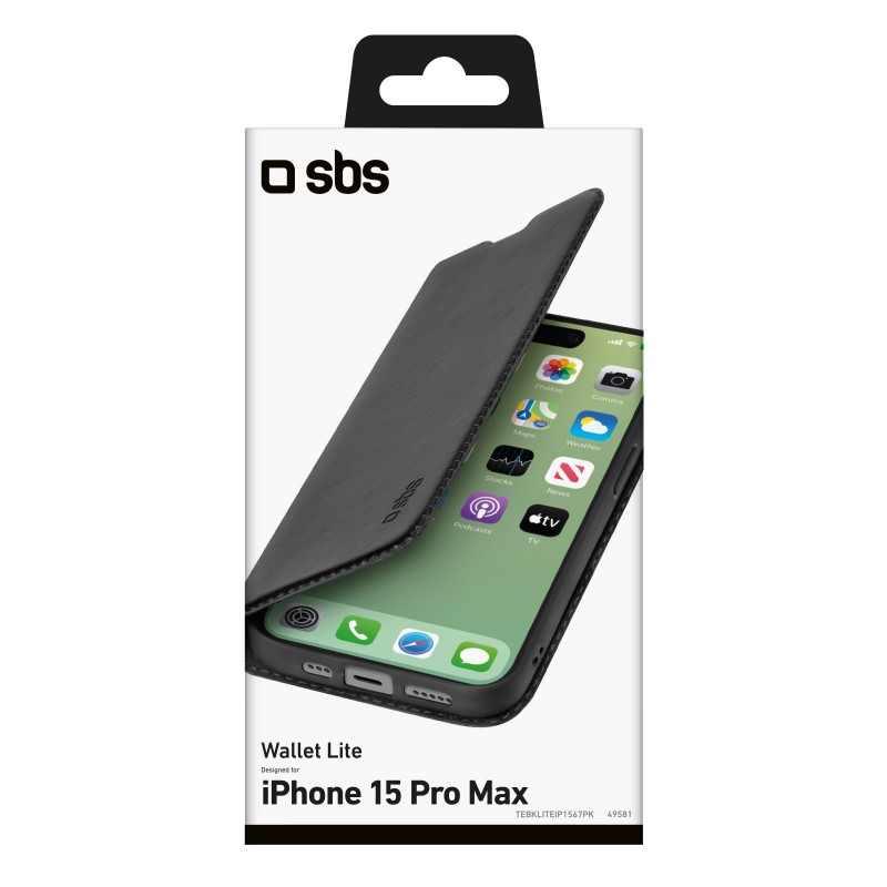 SBS TEBKLITEIP1567PK funda para teléfono móvil 17 cm (6.7") Funda cartera Negro
