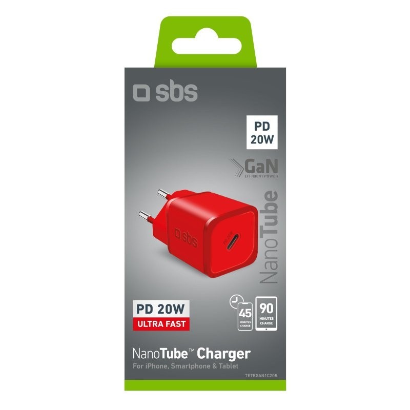 SBS TETRGAN1C20R chargeur d'appareils mobiles Écouteurs, Haut-parleur portable, Smartphone, Smartwatch, Tablette Rouge Secteur