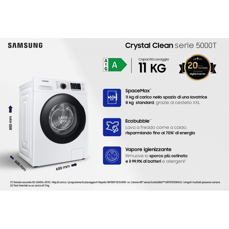 Samsung WW11BGA046AE Waschmaschine Frontlader 11 kg 1400 RPM A Weiß