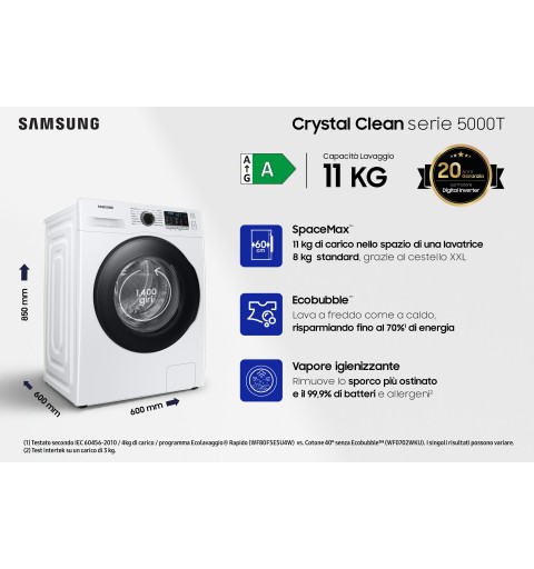 Samsung WW11BGA046AE lavatrice Caricamento frontale 11 kg 1400 Giri min A Bianco