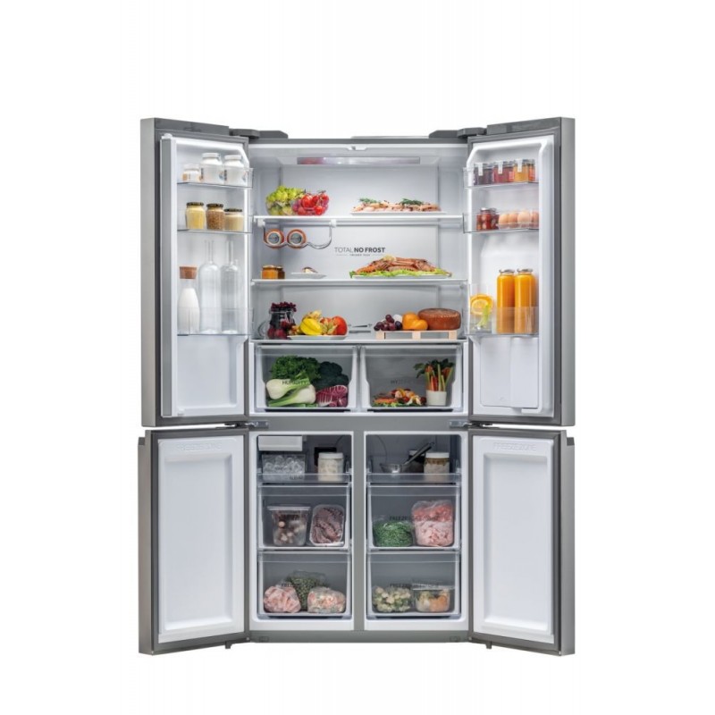 Haier Cube 90 Serie 5 HTF-520IP7 side-by-side refrigerator Freestanding 525 L F Platinum, Stainless steel