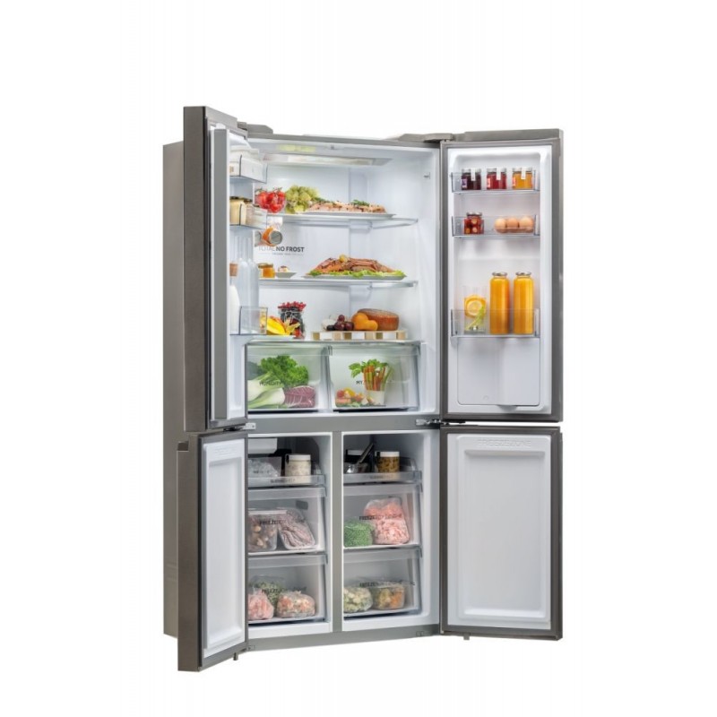 Haier Cube 90 Serie 5 HTF-520IP7 side-by-side refrigerator Freestanding 525 L F Platinum, Stainless steel