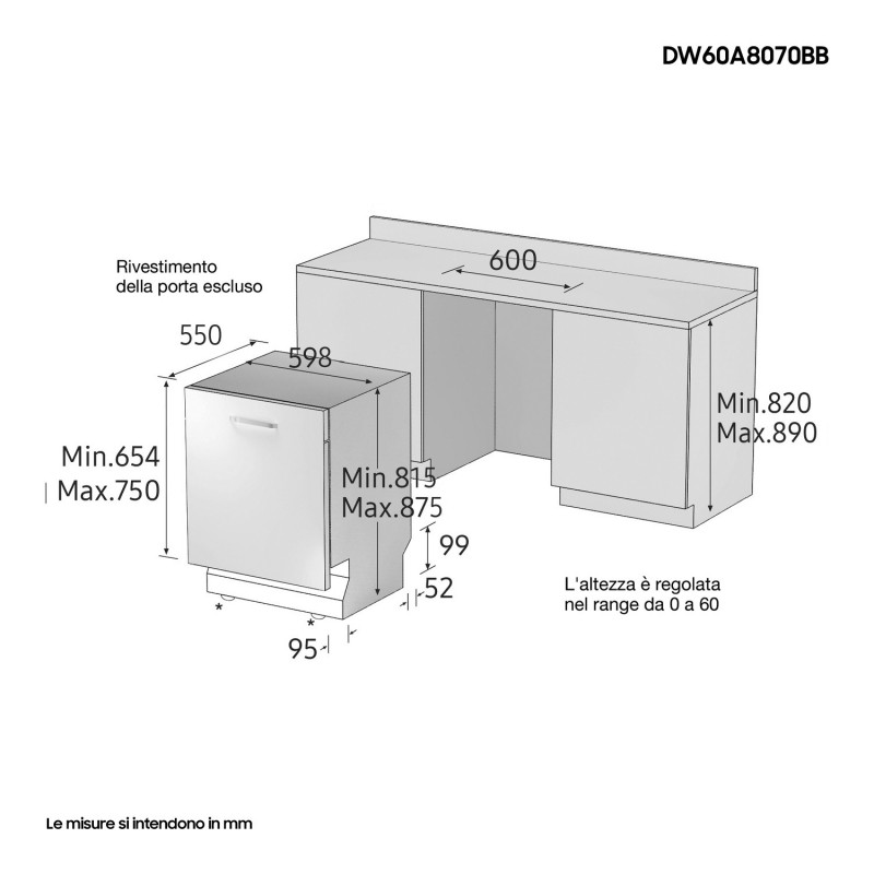 Samsung DW60A8070BB Fully built-in 14 place settings B