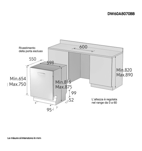 Samsung DW60A8070BB Fully built-in 14 place settings B