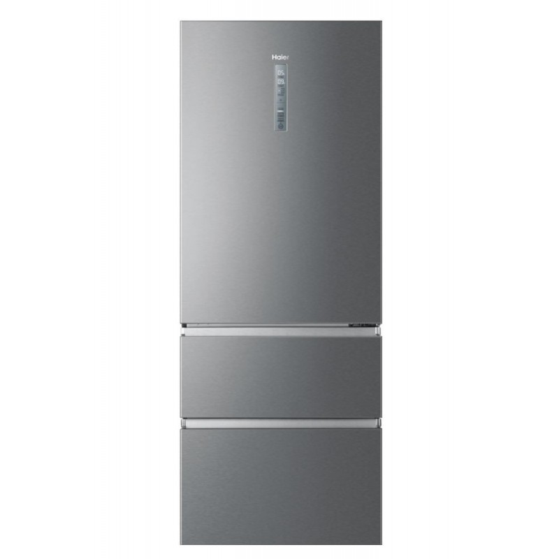 Haier 3D 70 Serie 3 HTOPMNE7193 frigorifero con congelatore Libera installazione 450 L E Platino, Stainless steel