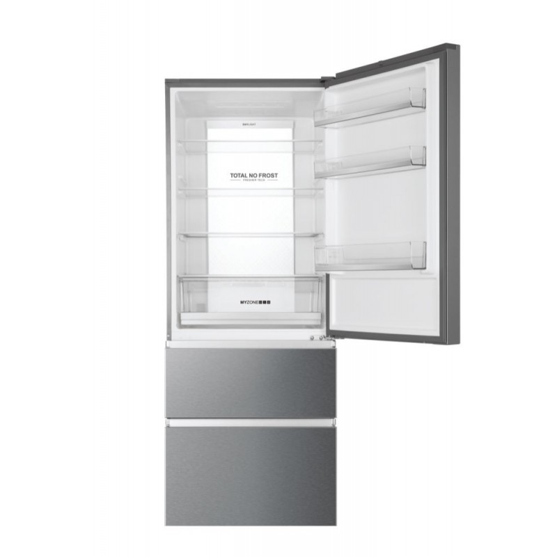Haier 3D 70 Serie 3 HTOPMNE7193 Kühl- und Gefrierkombination Freistehend 450 l E Platin, Edelstahl