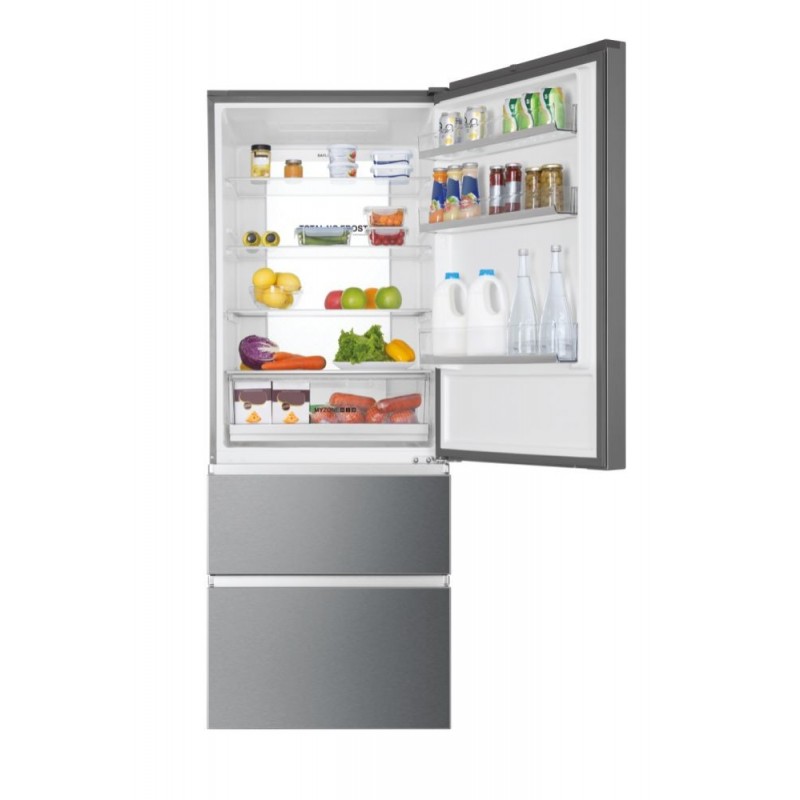 Haier 3D 70 Serie 3 HTOPMNE7193 frigorifero con congelatore Libera installazione 450 L E Platino, Stainless steel